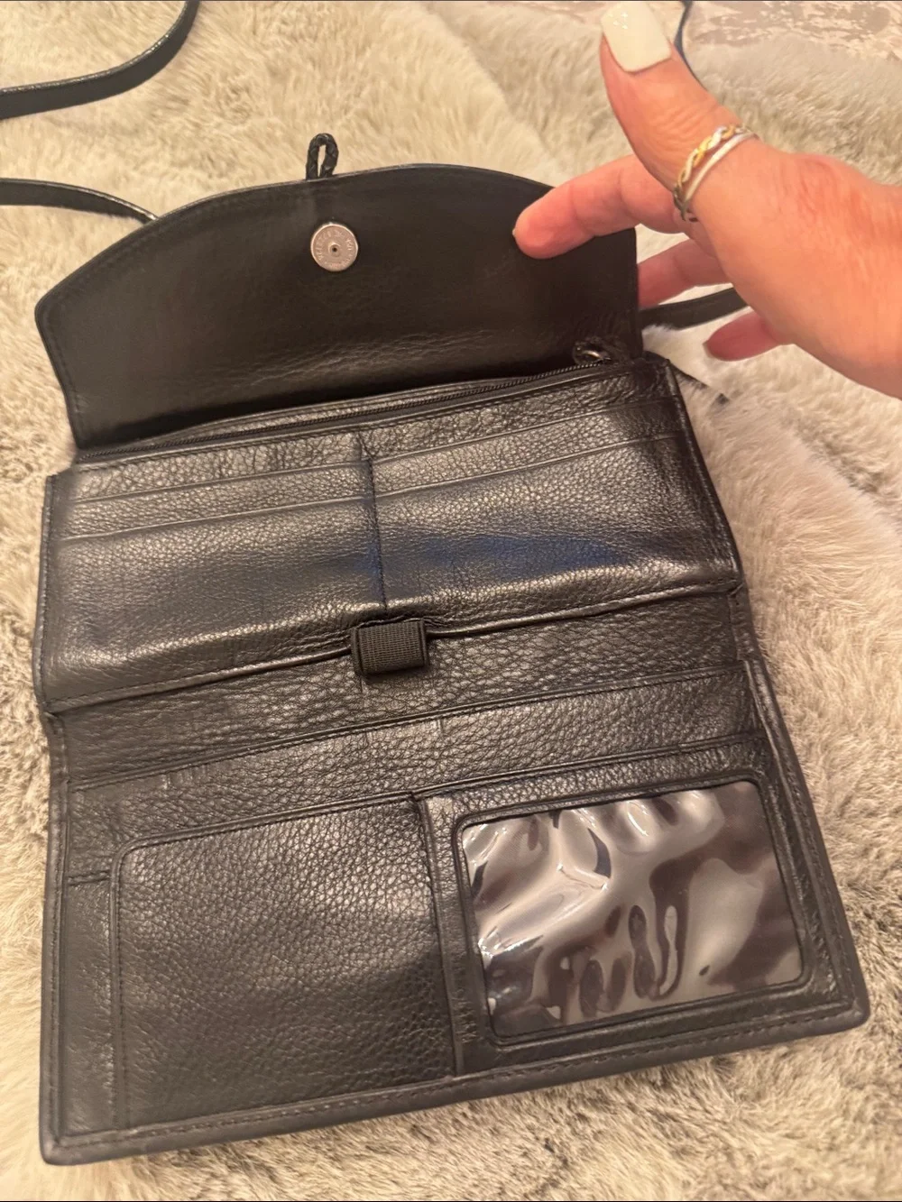 Vintage  Brighton Black Leather & Haircalf Crossbody with Silver Hardware